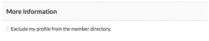 "Exclude my profile from the member directory" field at checkout.
