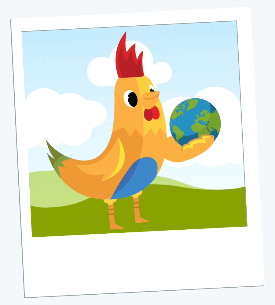Nugget mascot holding the earth