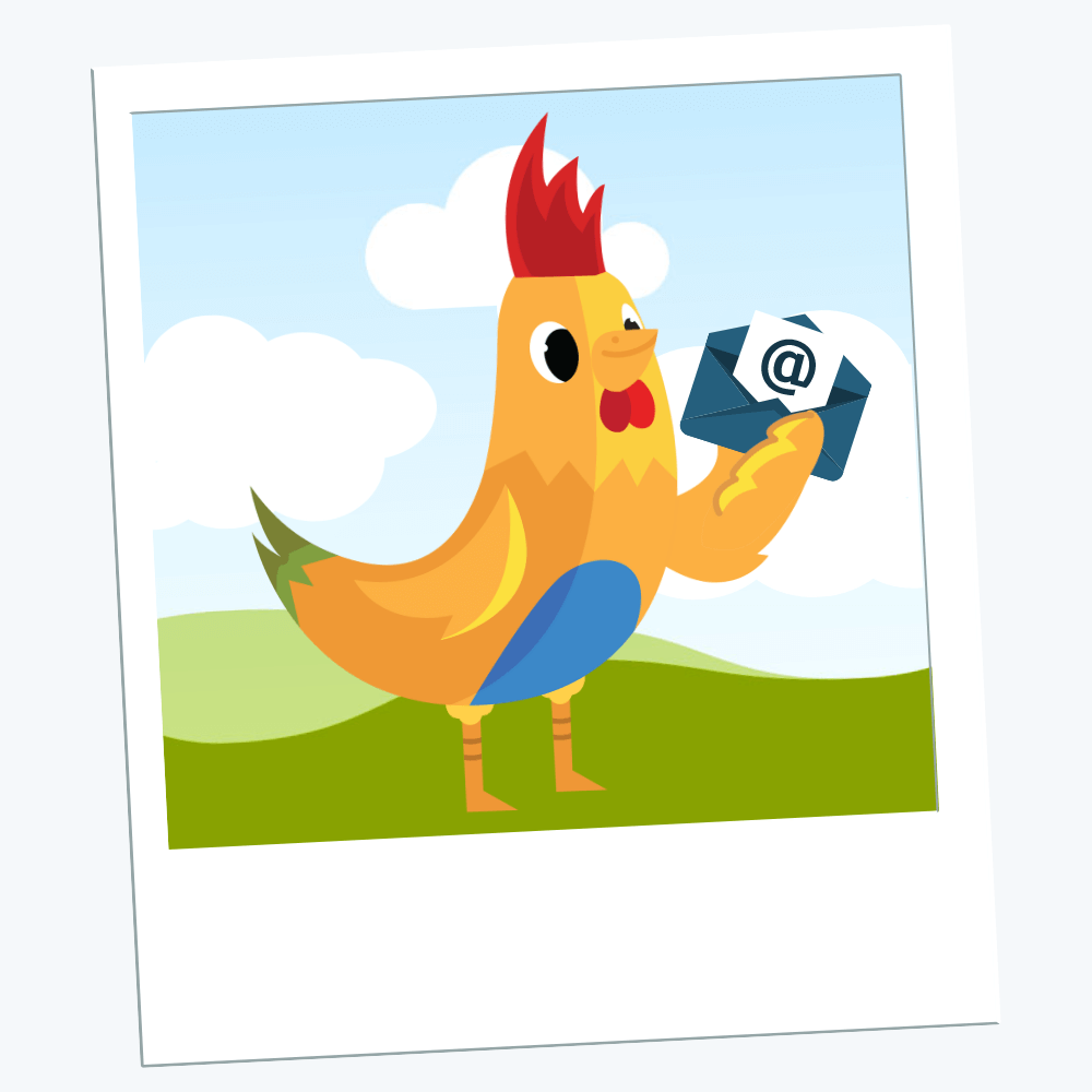 Nugget mascot holding an email in envelope