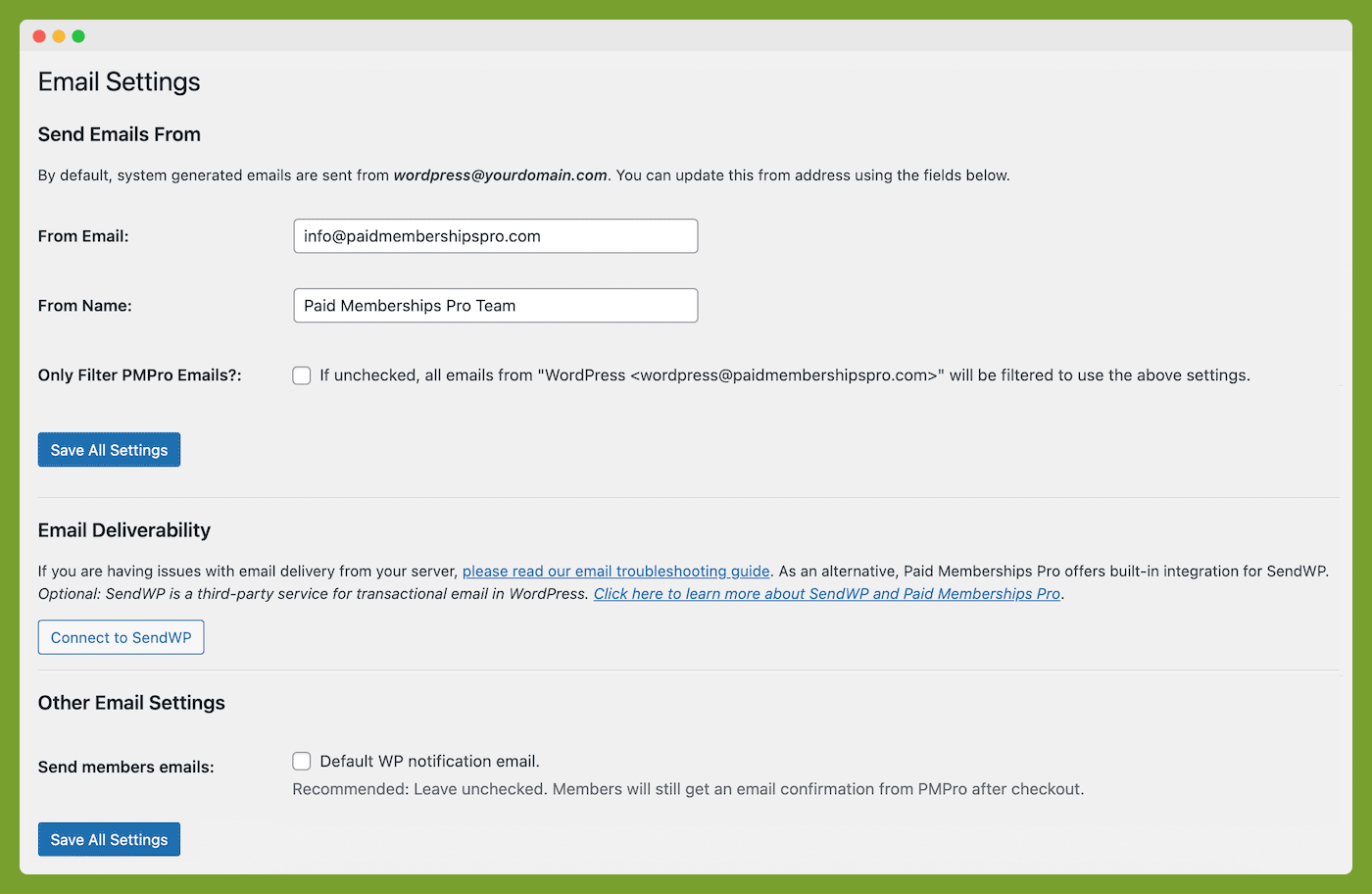 Email Settings for Paid Memberships Pro