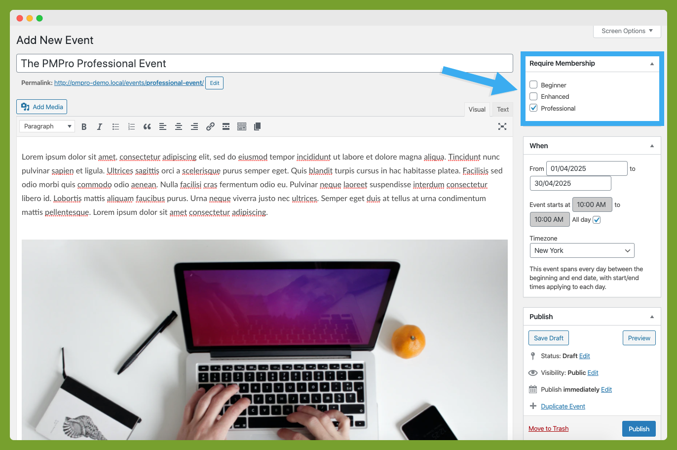 Set Membership Requirements on Event Edit
