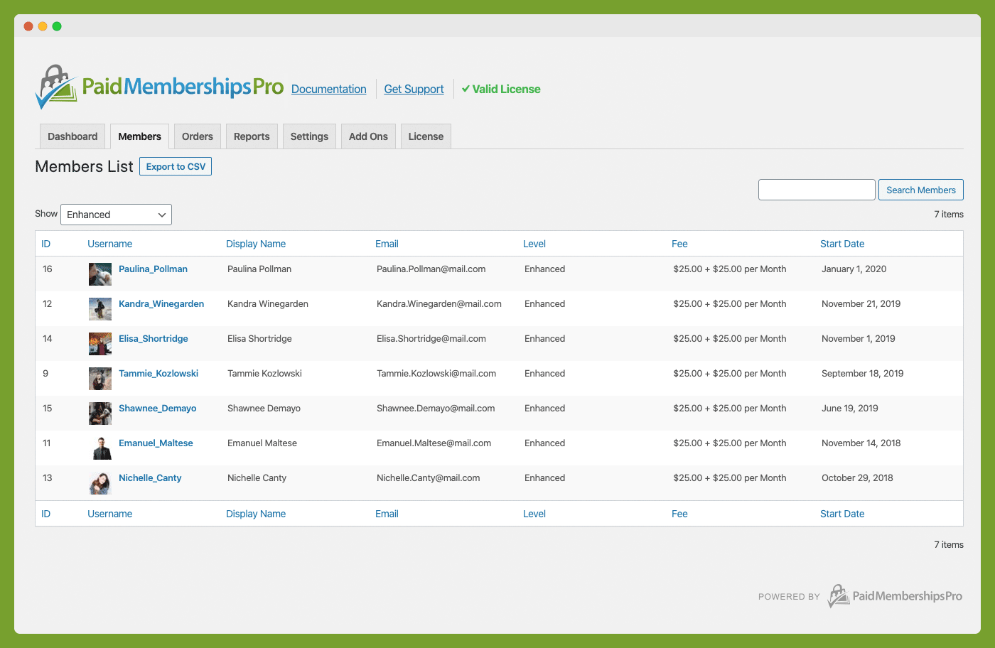 Members List Admin Area