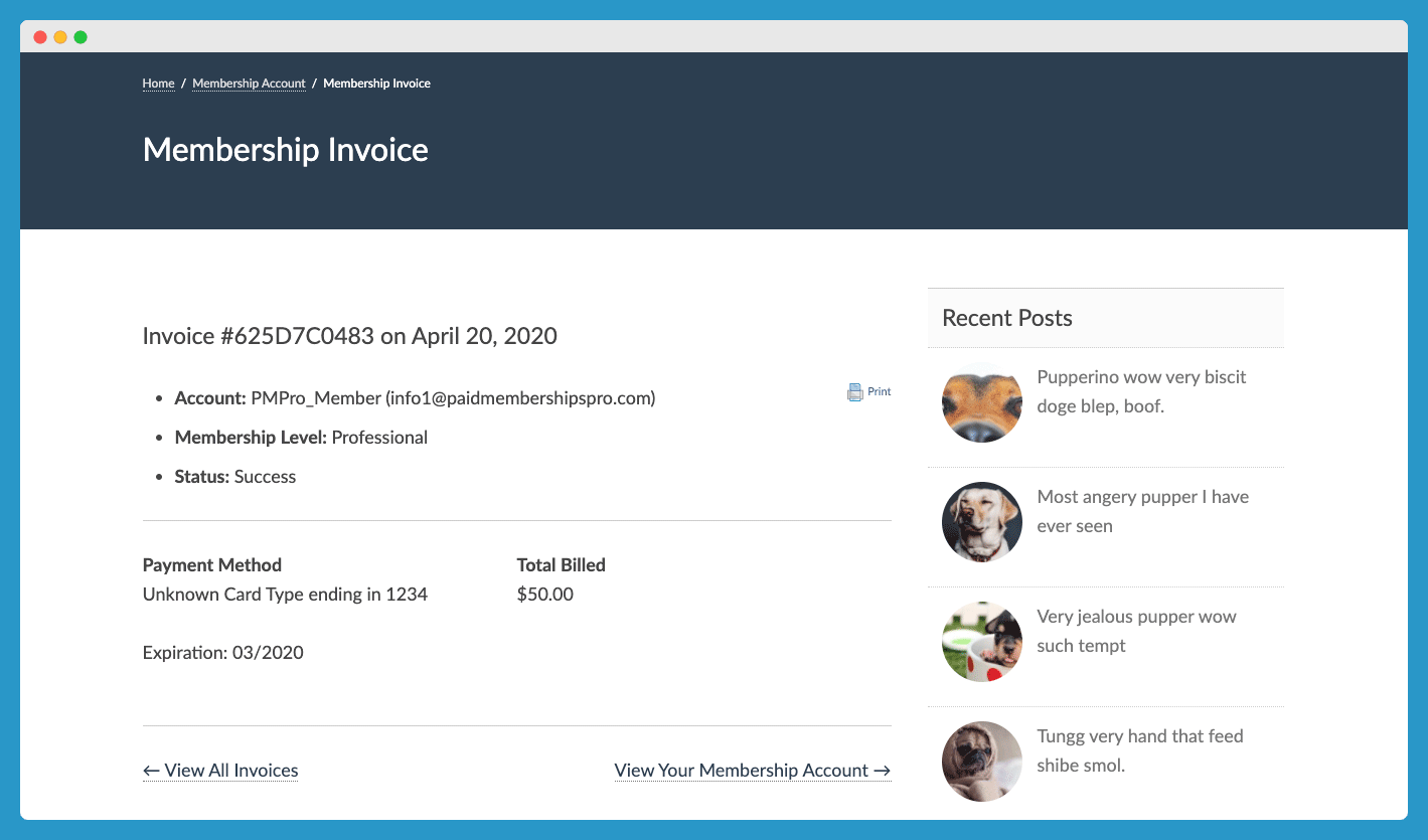 Membership Single Invoice Page