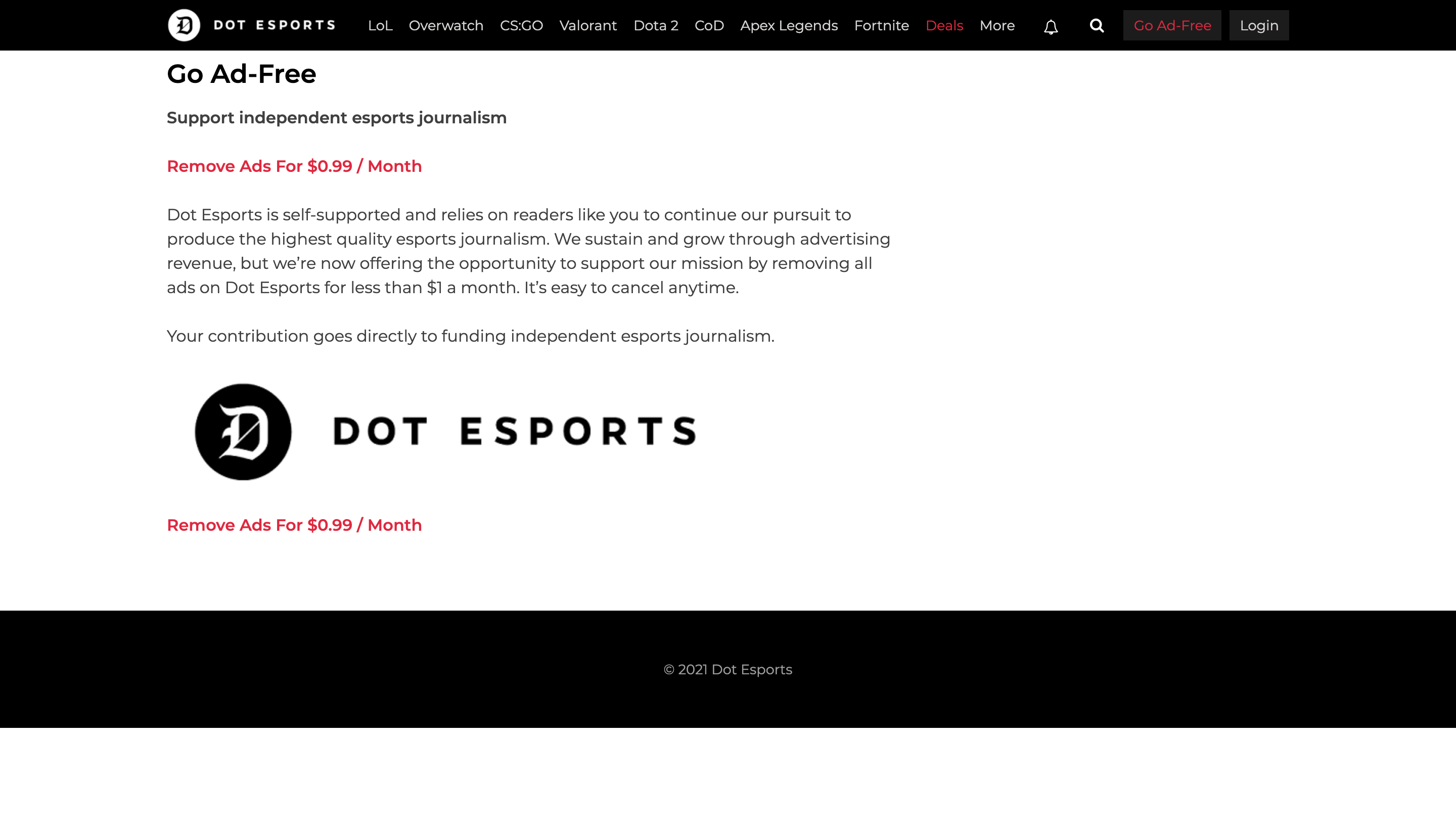 Dot Esports Membership Pricing Information Page