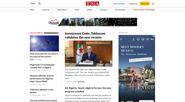 TSA Algerian News Website Homepage