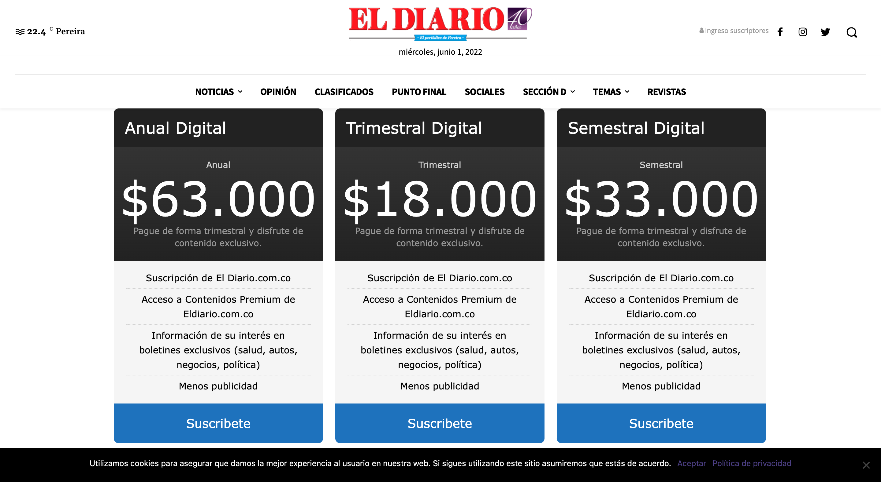 El Diario Membership Levels and Pricing