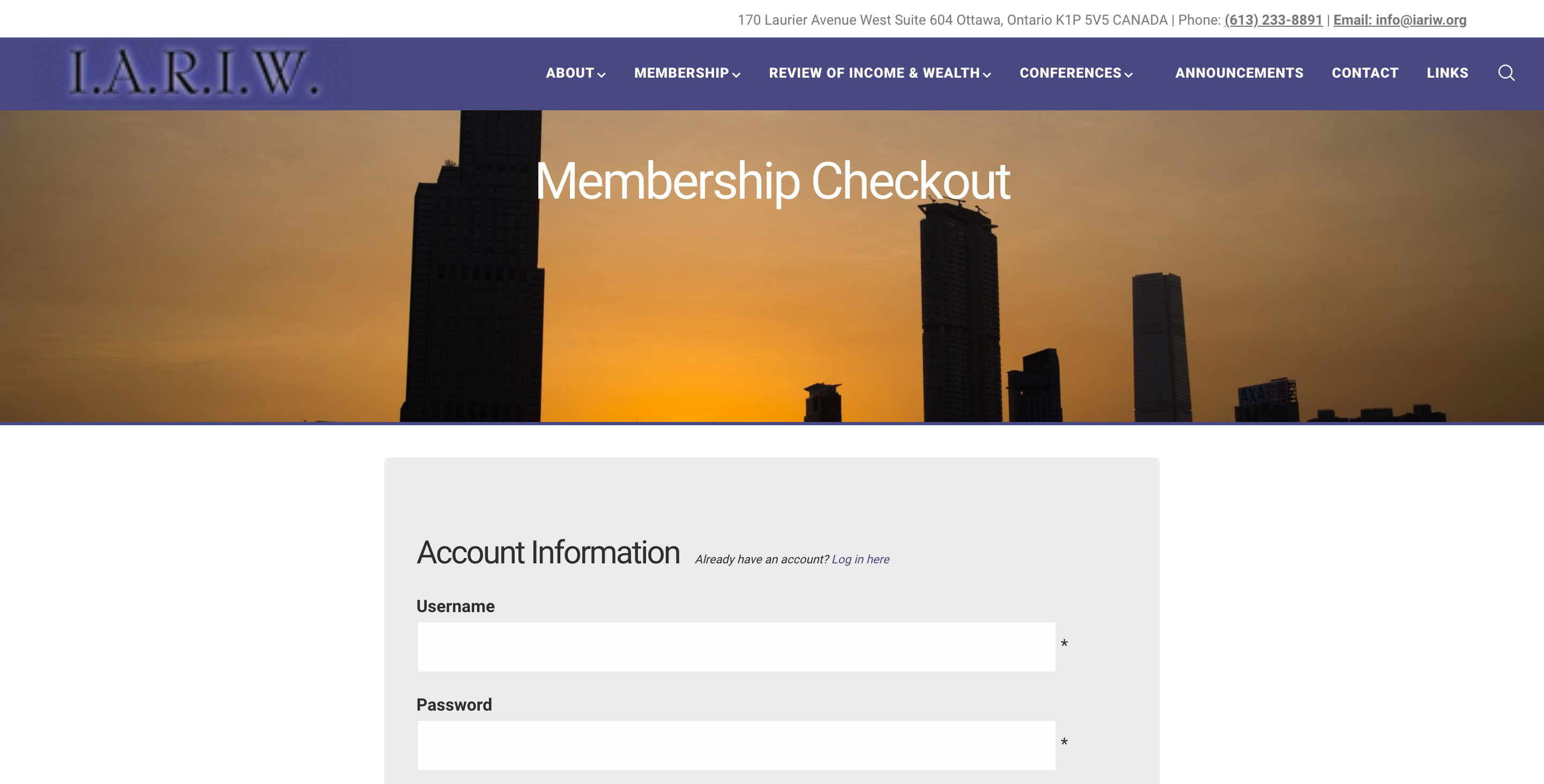 International Association for Research in Income and Wealth Membership Checkout
