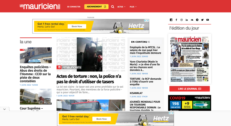 Le Mauricien Website Homepage