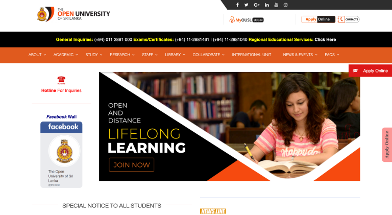 The Open University of Sri Lanka Website Homepage