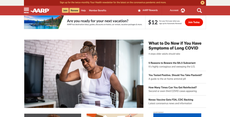 AARP Website Homepage