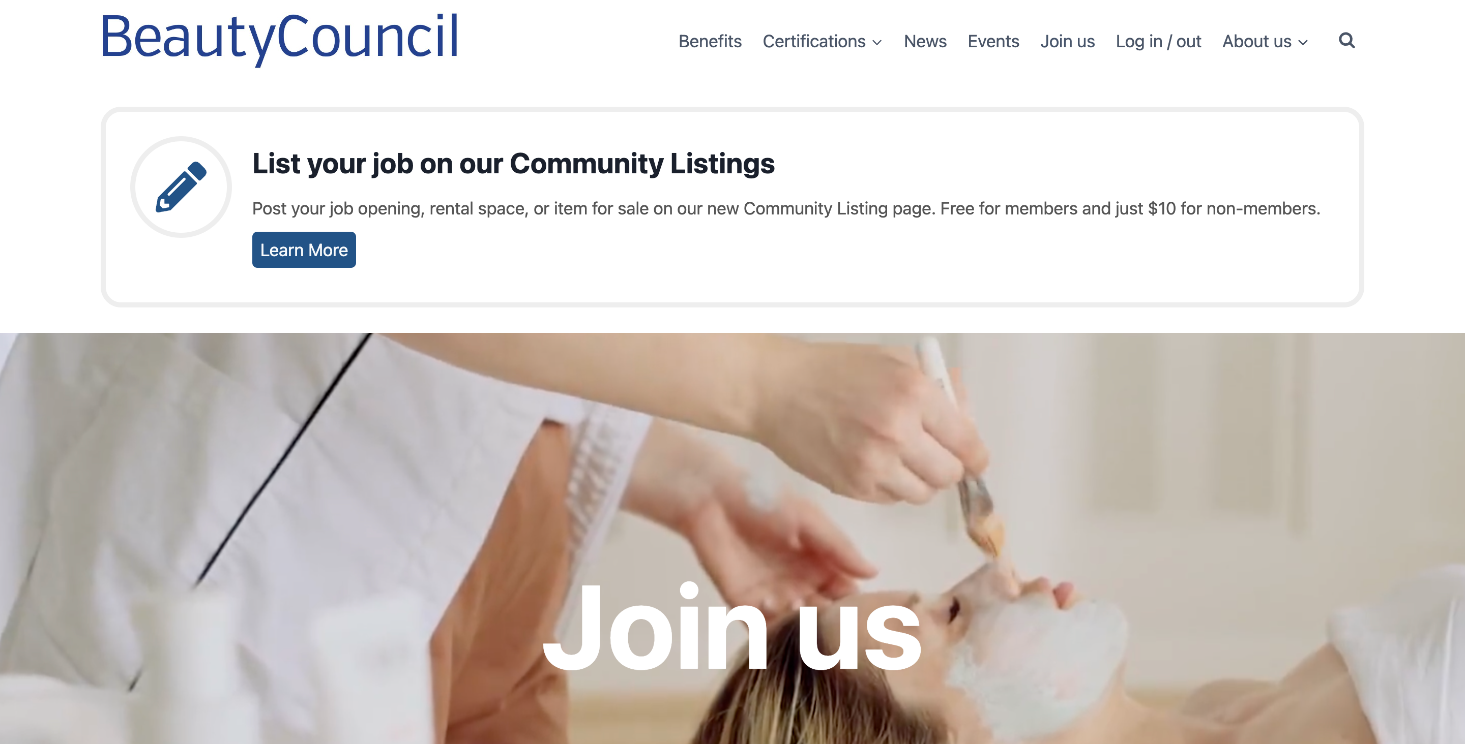 Beauty Council Website Homepage