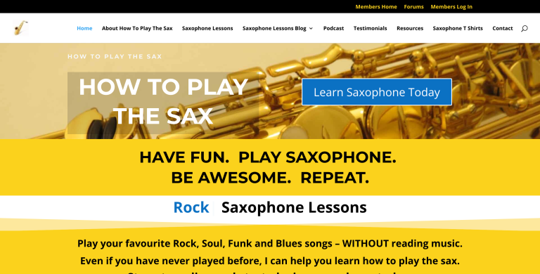 How to Play the Sax Website Homepage
