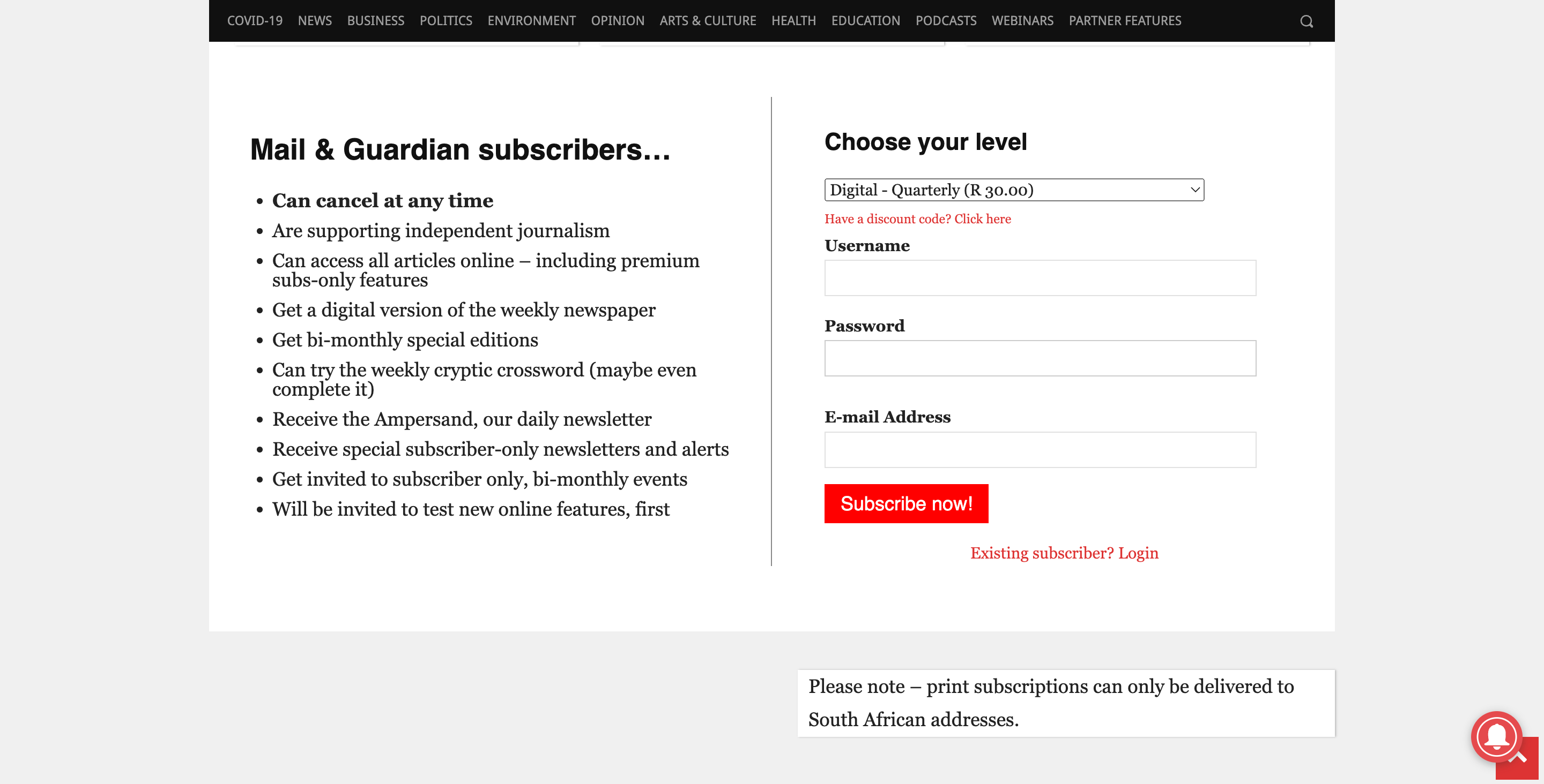 The Mail & Guardian Membership Checkout