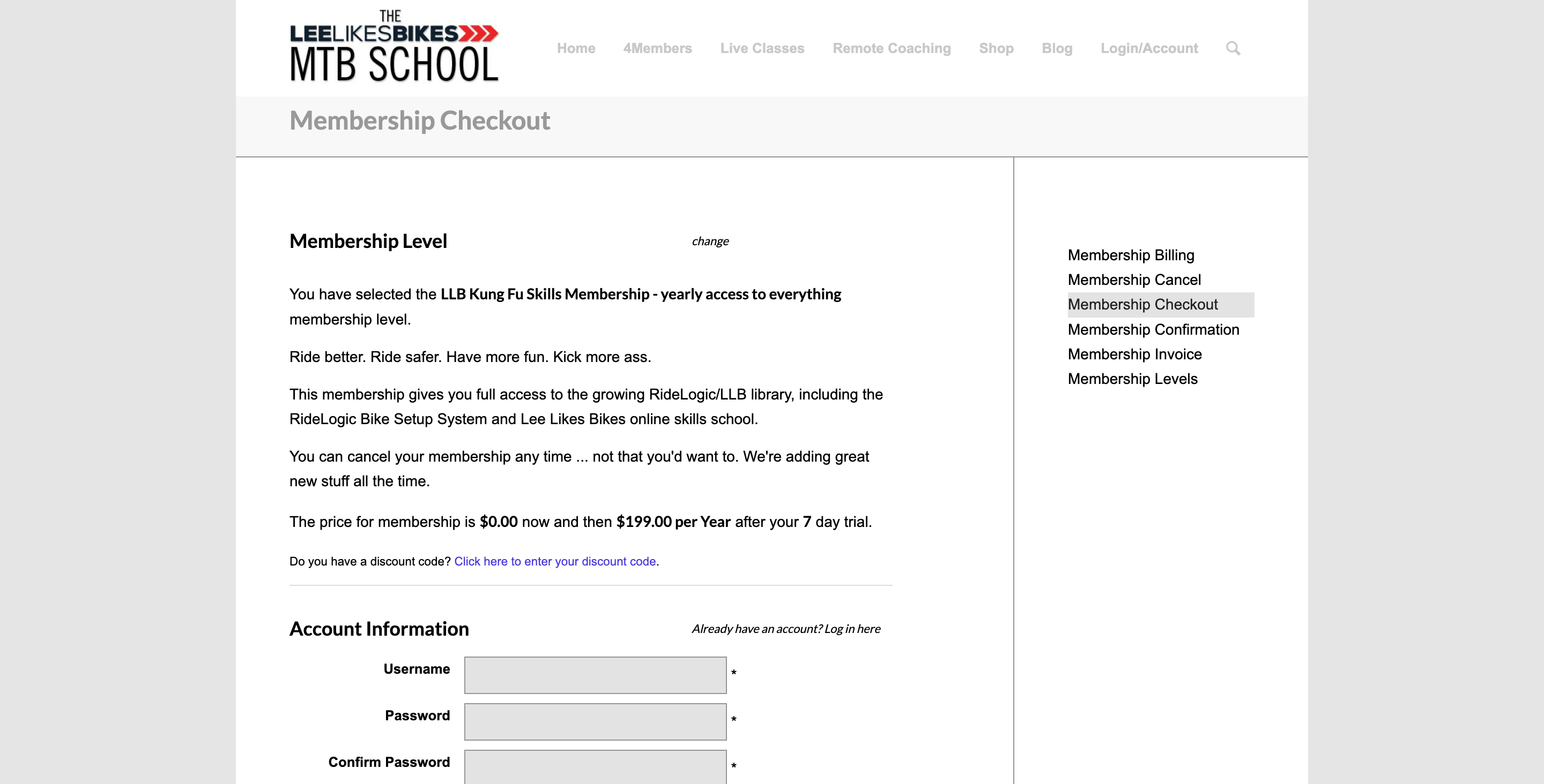 Lee Likes Bikes Membership Checkout