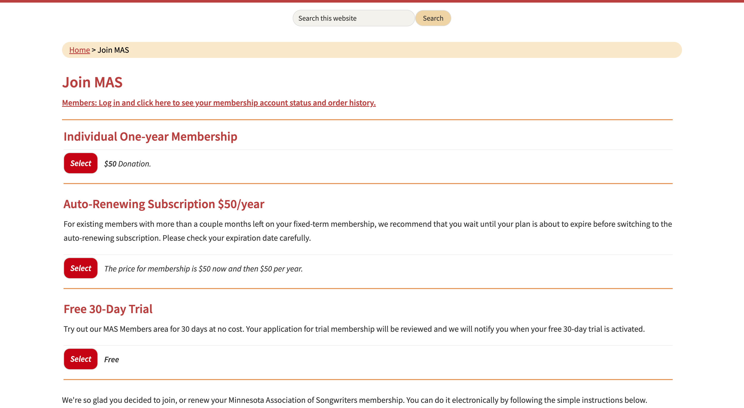 MAS Membership Levels and Pricing