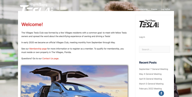 The Villages Tesla Website Homepage