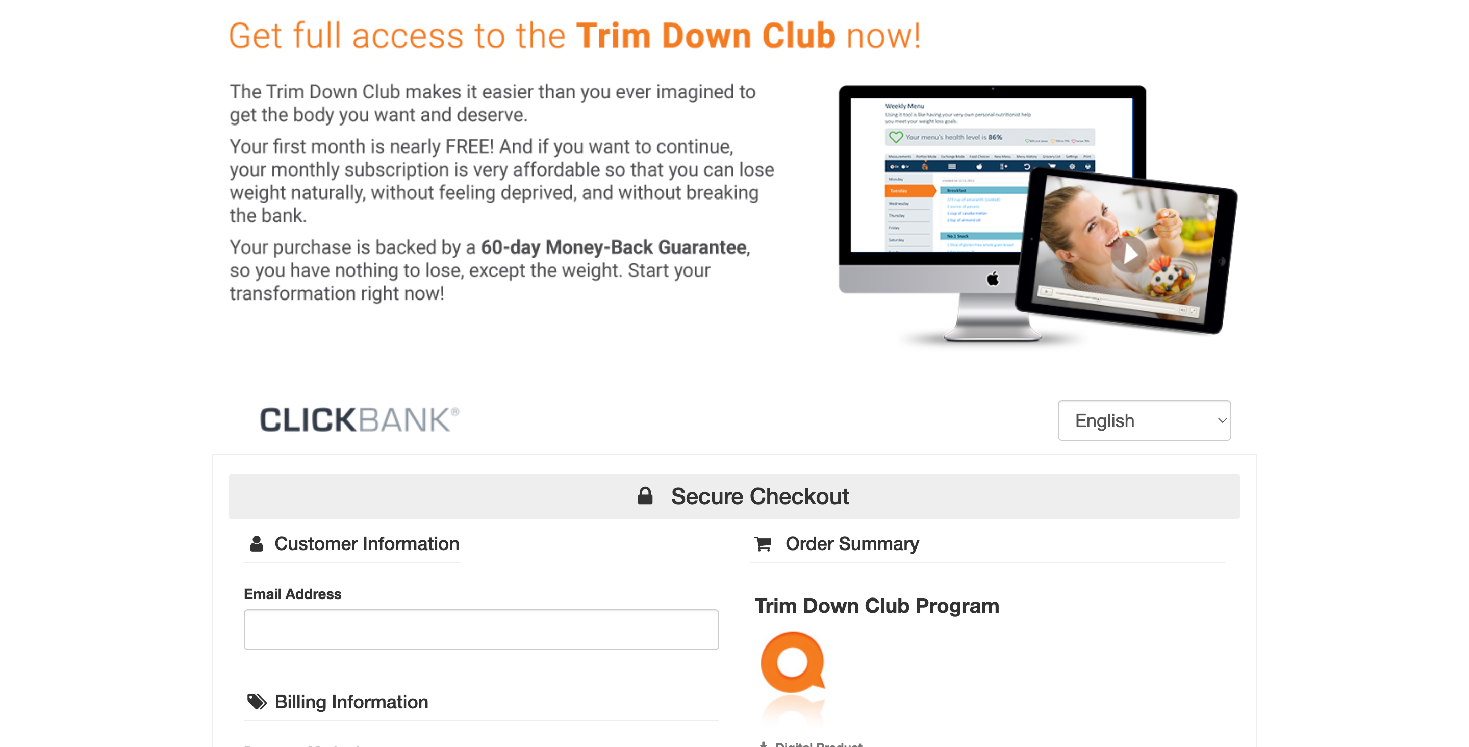 Trim Down Club Membership Checkout