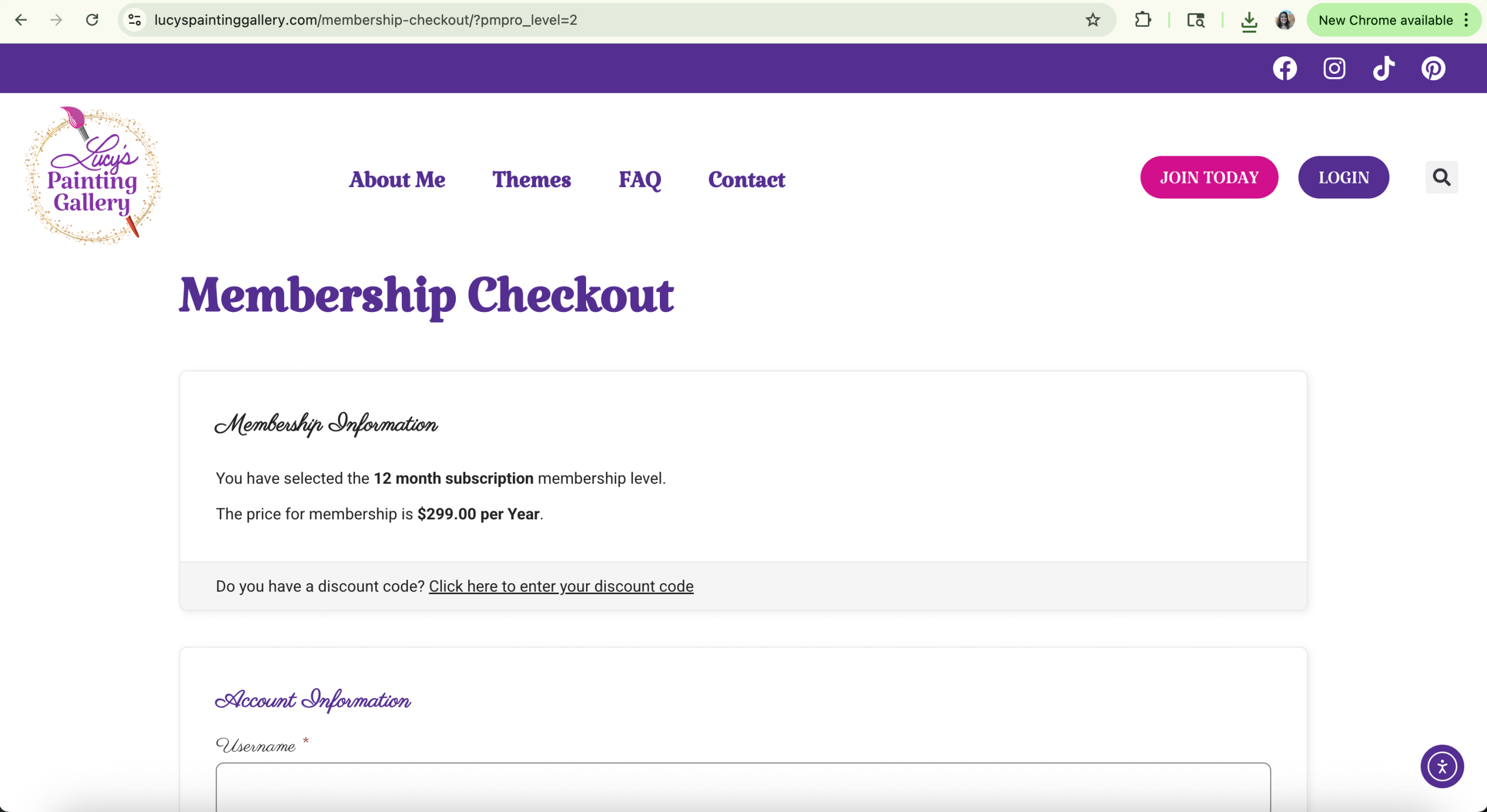 Lucy's Painting Gallery Membership Checkout