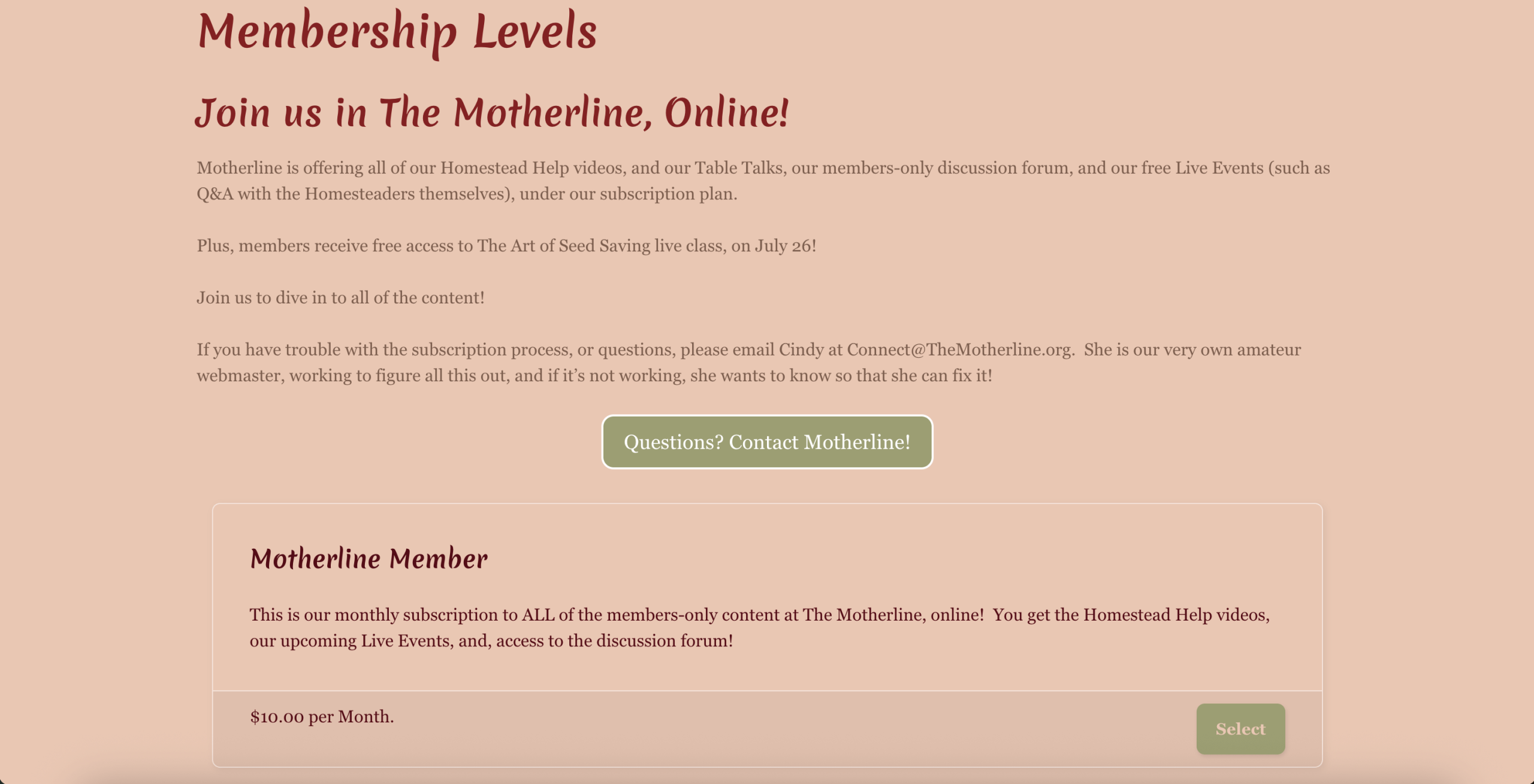 The Motherline Membership Levels and Pricing