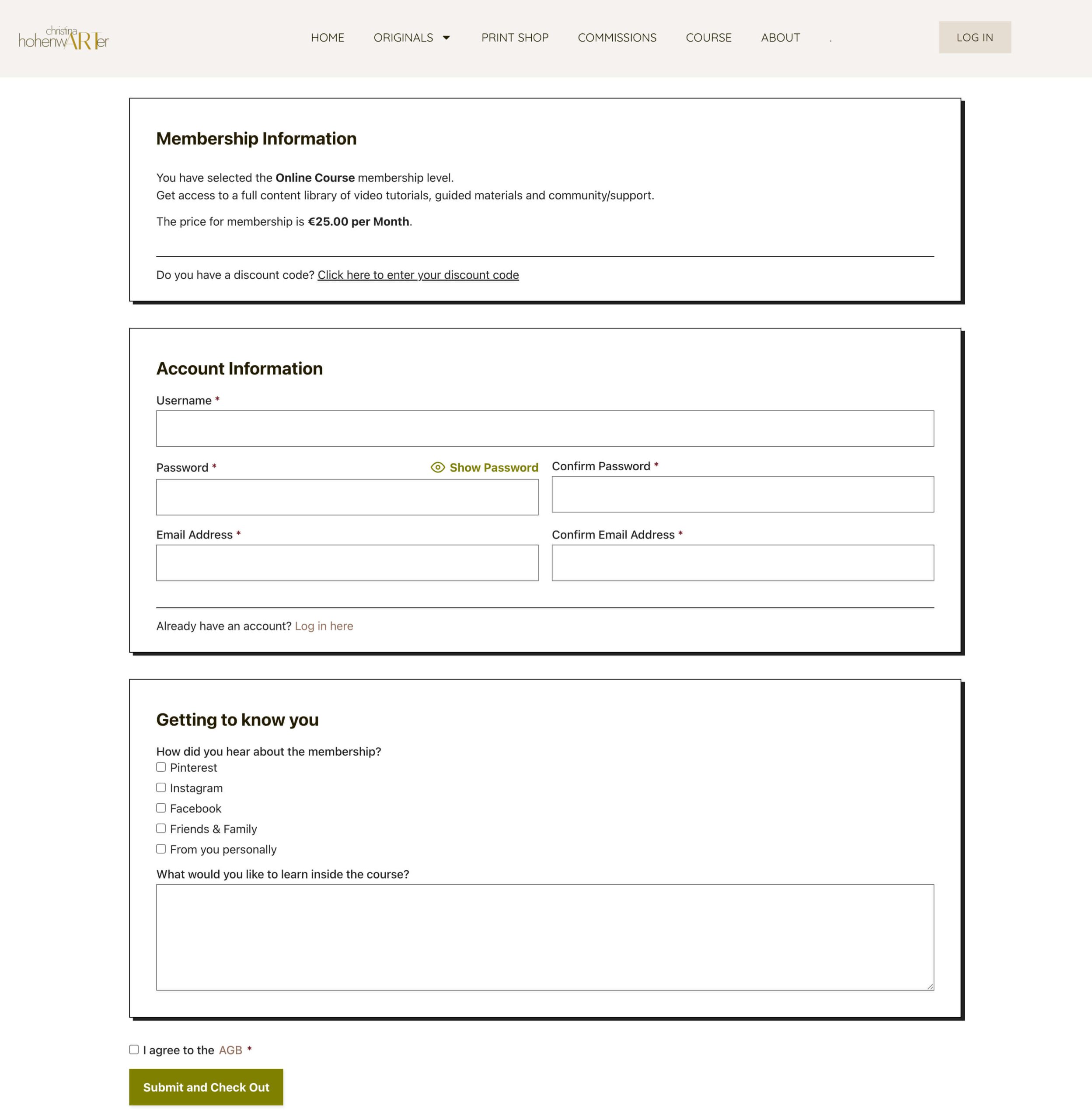 Christina Hohenwarter Membership Checkout