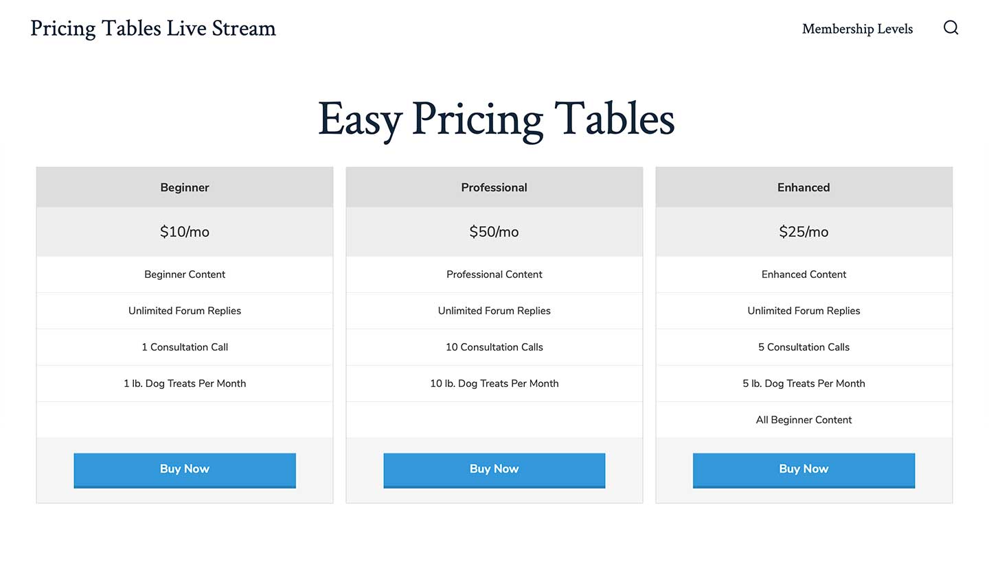 Screenshot of Easy Pricing Tables by FatCat Apps