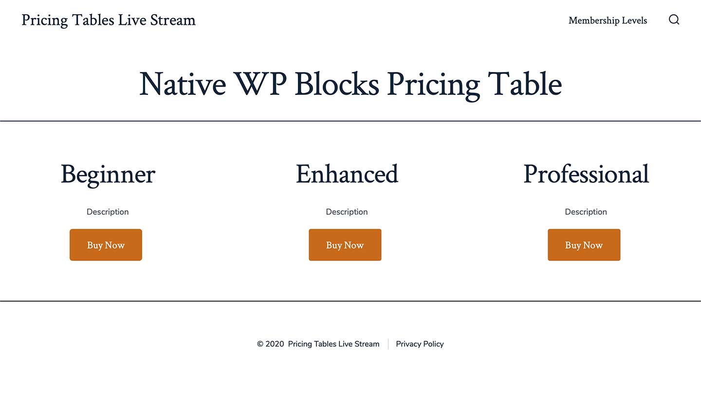 Screenshot of Native WP Blocks Pricing Table