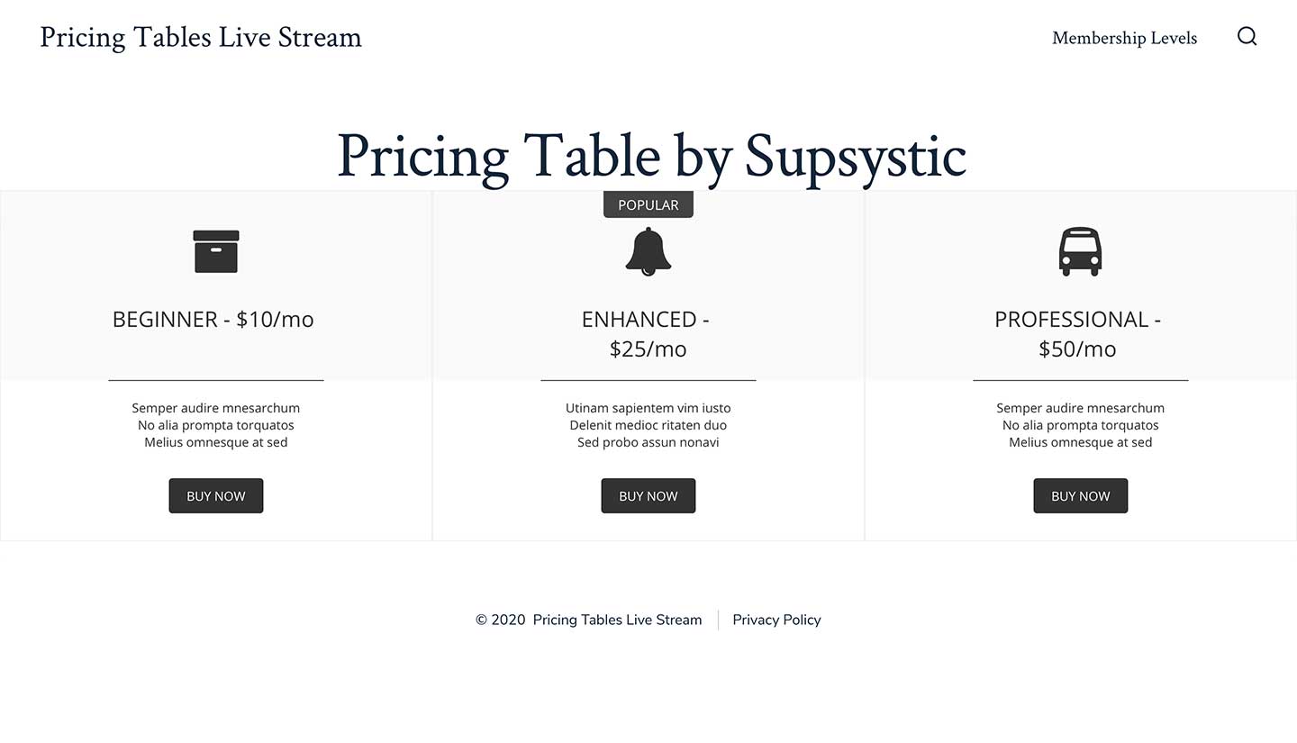 Screenshot of Pricing Table by Supsystic