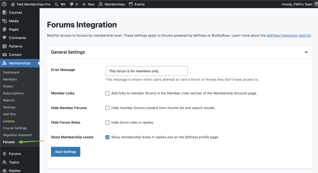 Membership - Forums Integration - General Settings