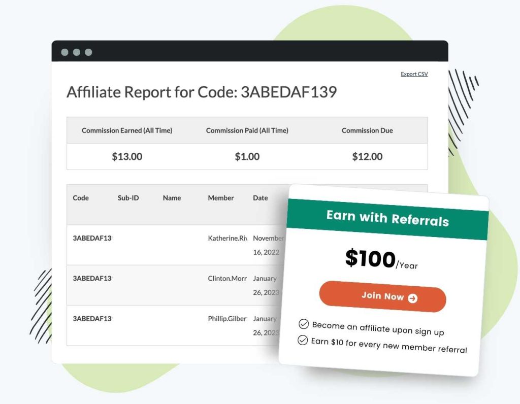 Screenshot of the Frontend Member Affiliate Report