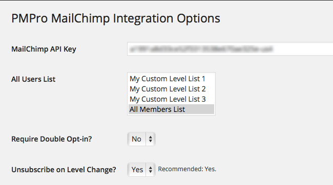 PMPro MailChimp Integration Options