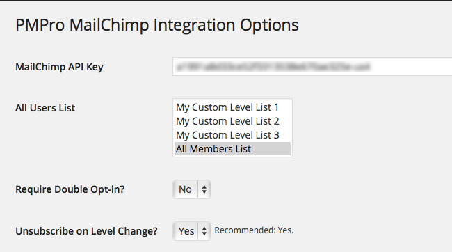PMPro MailChimp Integration Options