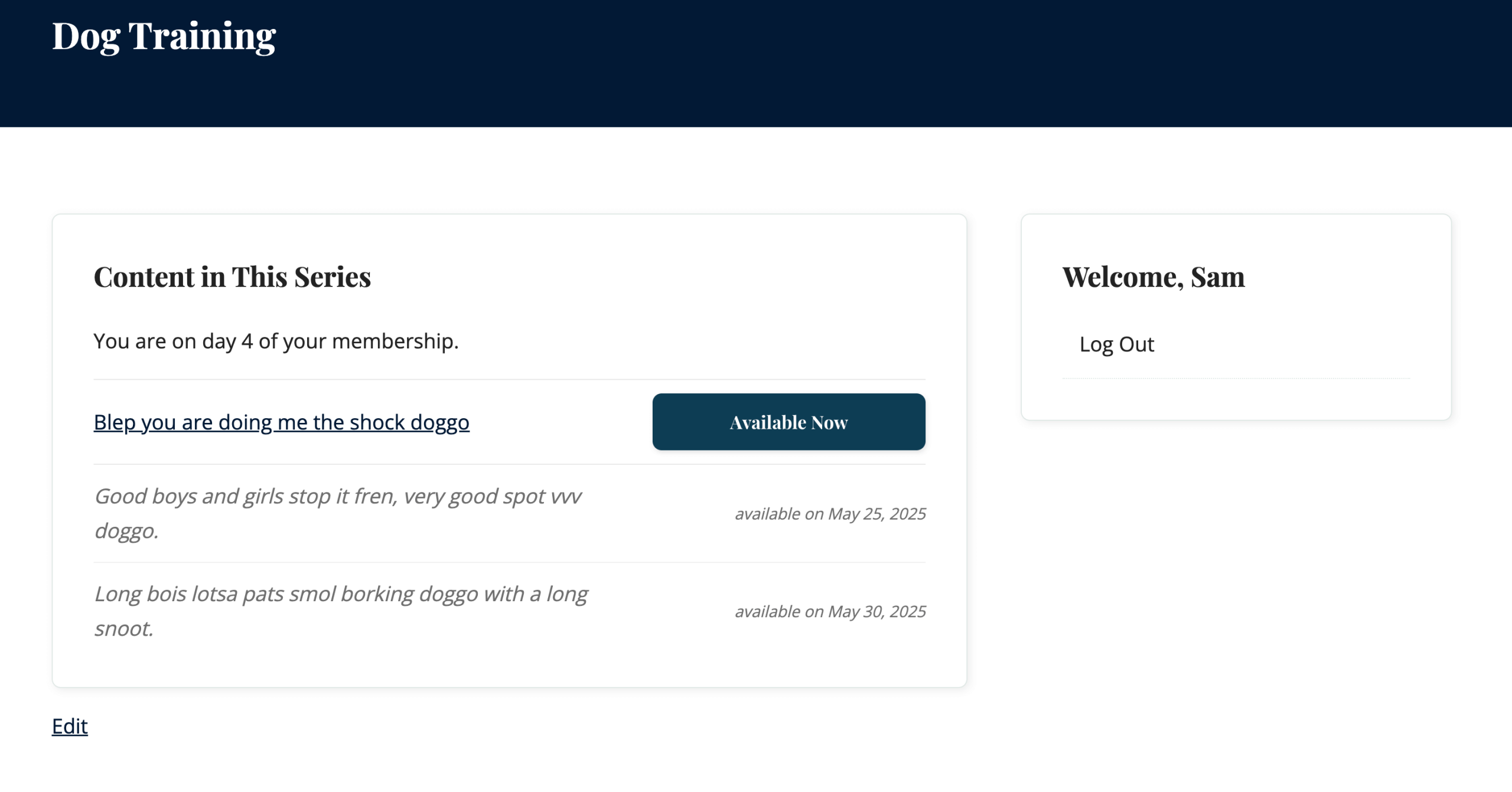 Members can view the Series and see what content is available or pending