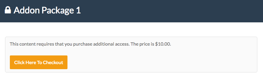 Example screenshot a user will see when trying to access a protected Add On Package page