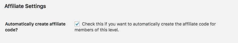 Screenshot of Membership Affiliate Tracking Settings to show how to create an affiliate code automatically