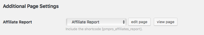 Screenshot of Additional Page Settings for Affiliate Report