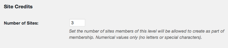 Screenshot of defining the Membership Level "Site Credits"