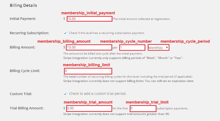 Screenshot of Billing Details