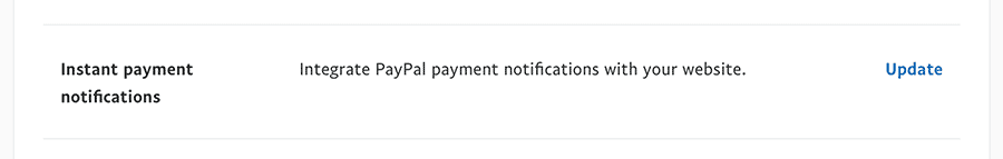 Click the link to Update in the Instant Payment Notification section
