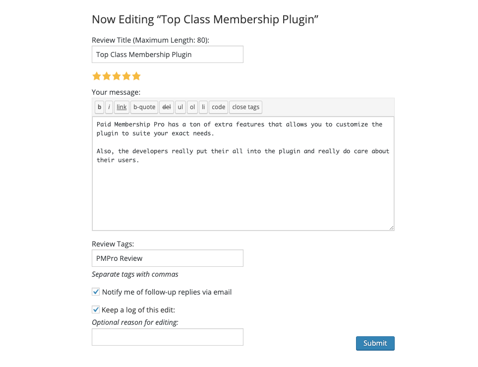 Review Form of PMPro