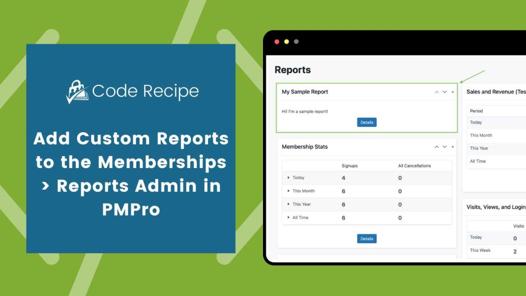 Featured image for code recipe on adding custom reports to Memberships > Reports admin