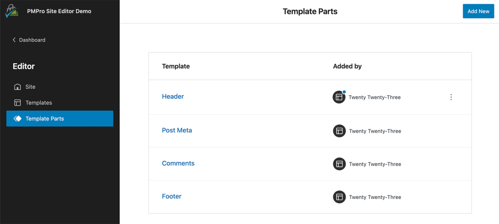Edit the Site Header Template Part in the Site Editor