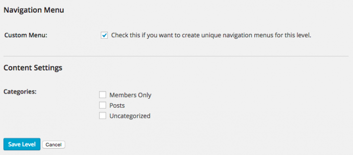 Membership Level Settings to Create a Level-specific Navigation Menu