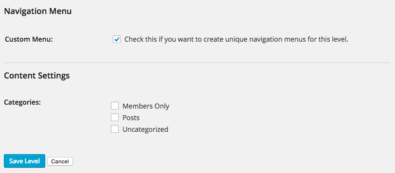 Screenshot to create level-specific navigation menus in admin