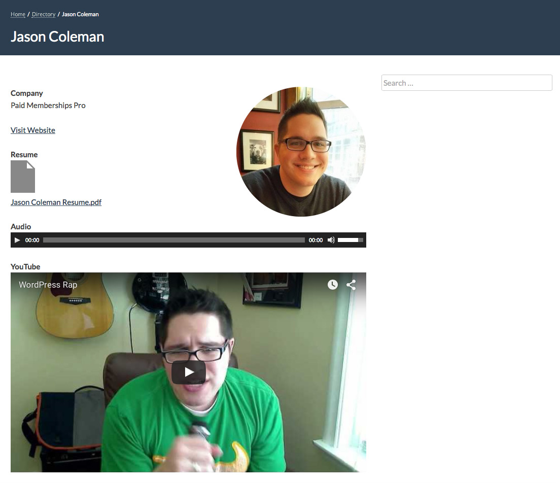 Screenshot for a Single Member Profile with Embedded Content