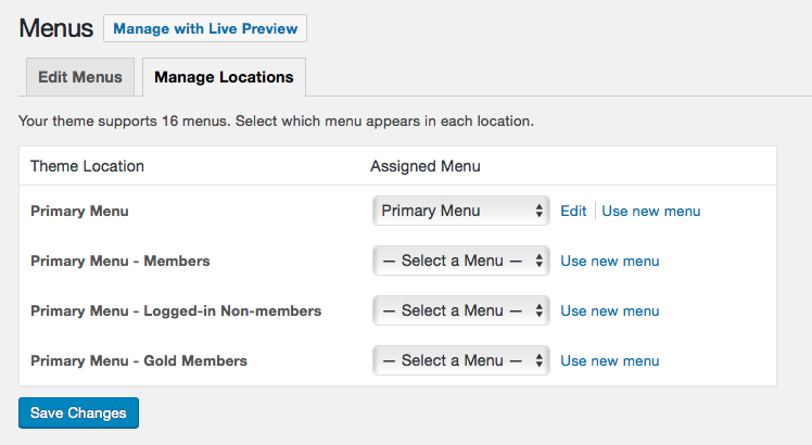 Assign a Conditional Main Menu to Membership-Specific Theme Locations