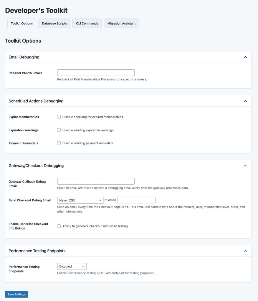 Screenshot of the Developer's Toolkit Toolkit Options