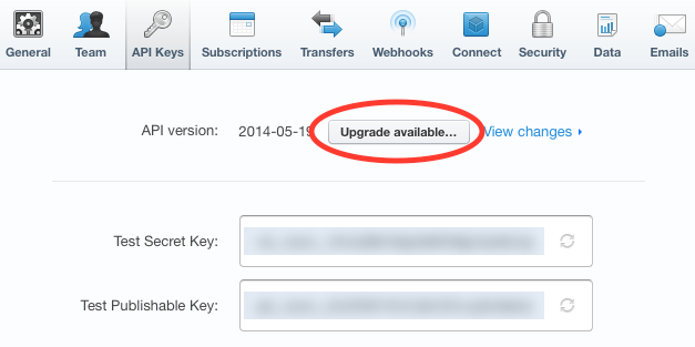 Screenshot of API Version Update Available