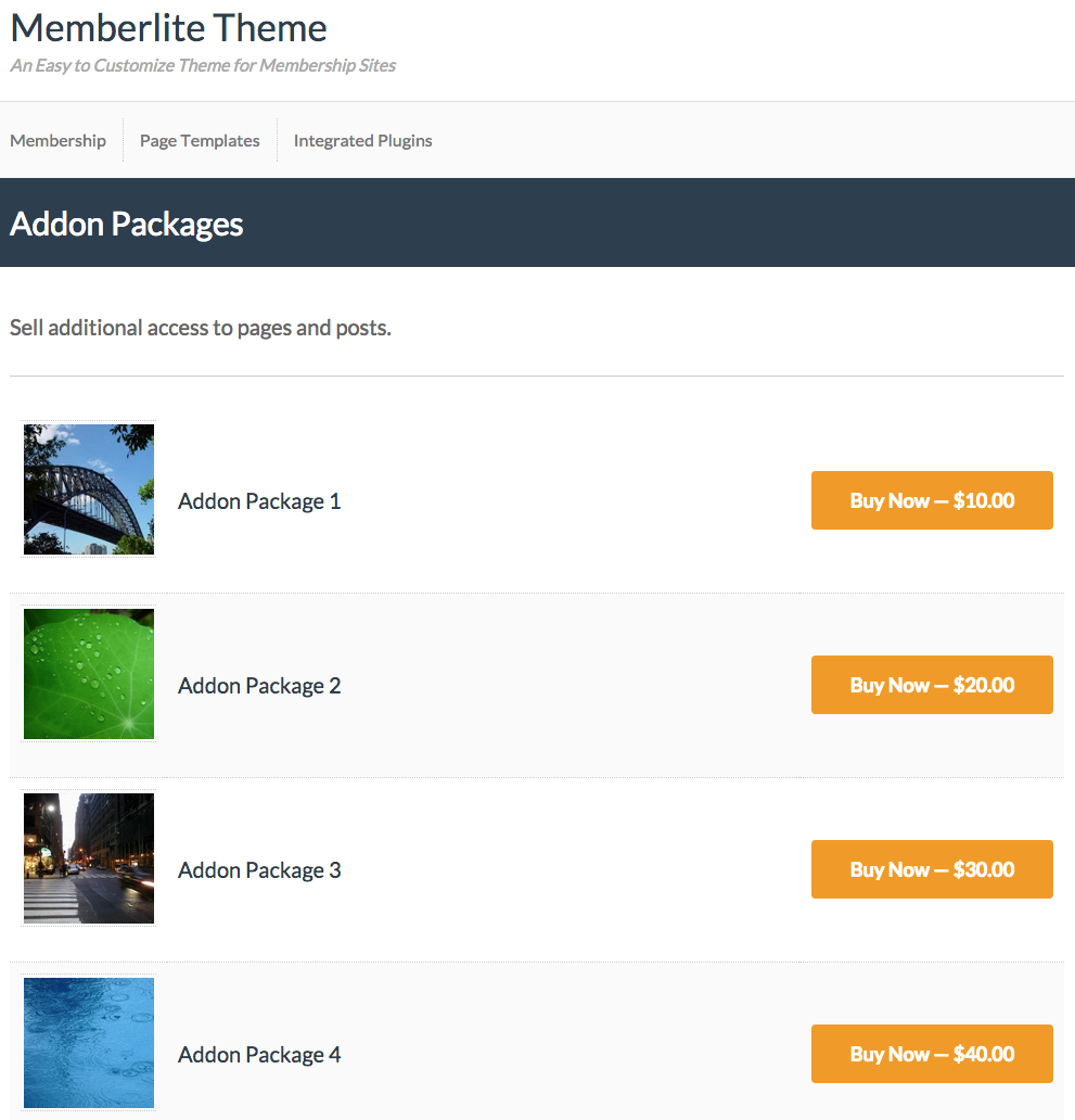 Screenshot of the Add On Package Table Layout