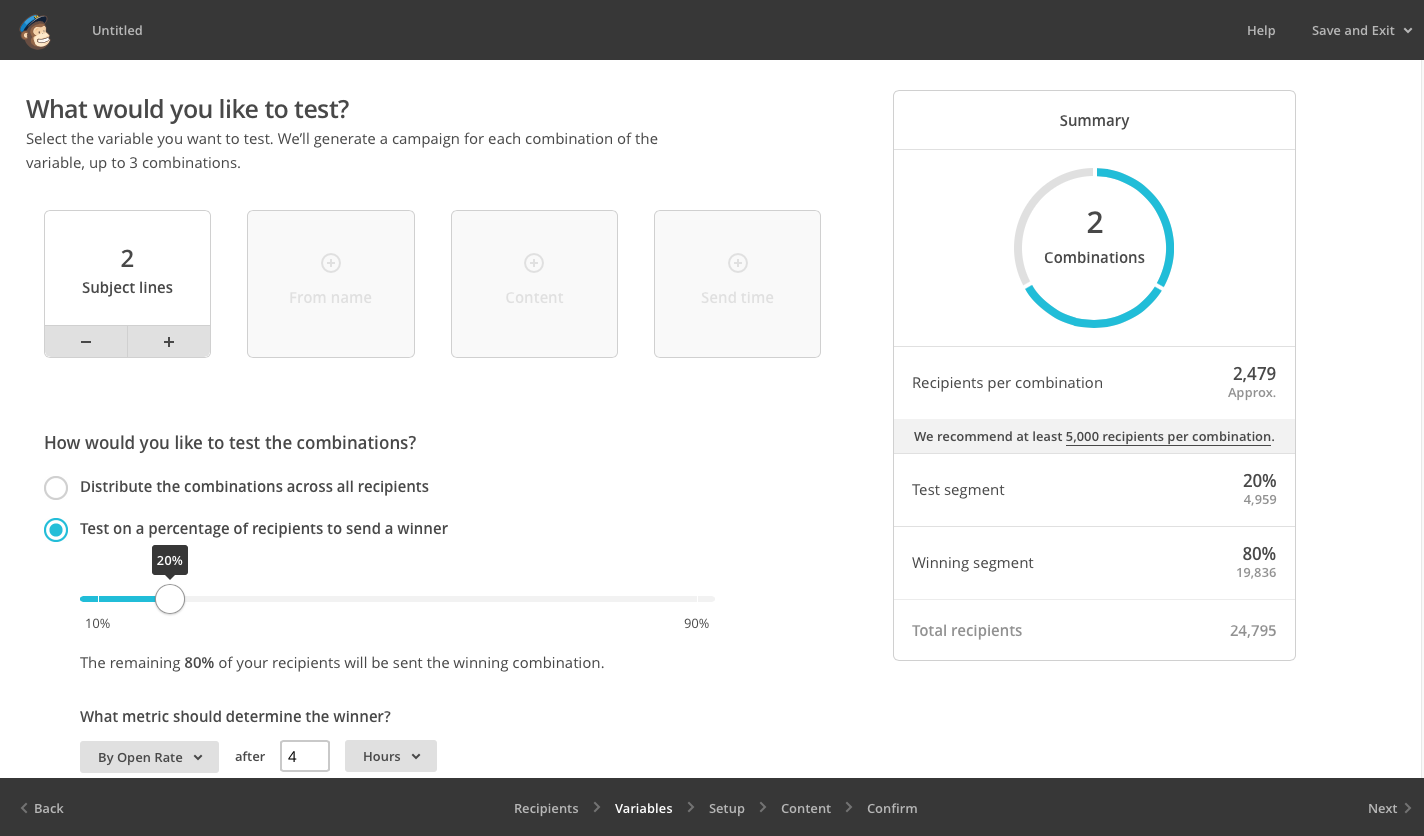 MailChimp A/B Testing What Would You Like to Test Set Up