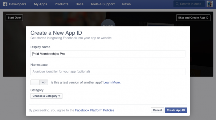 Social Login - Facebook App Screenshot Modal